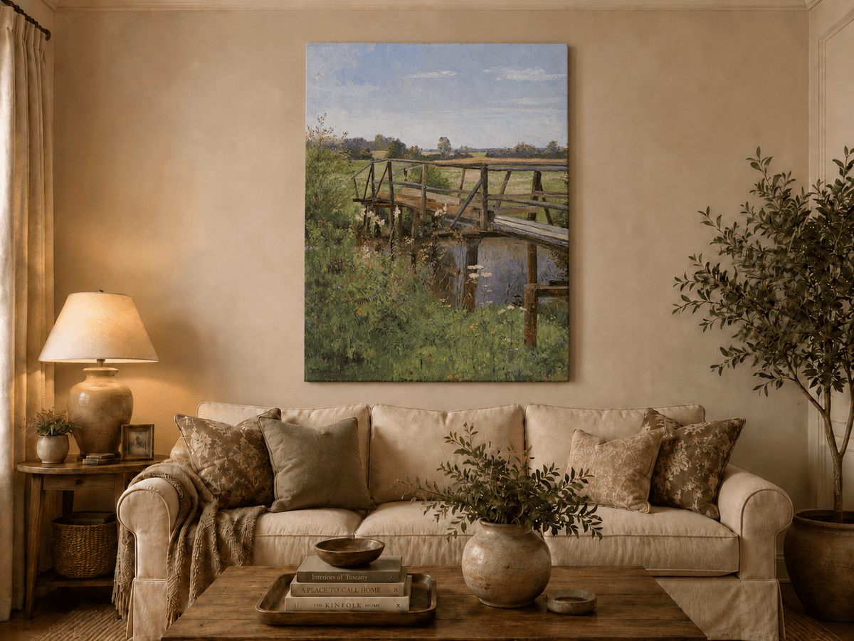 Landscape Oil Painting - Rural Wooden Bridge