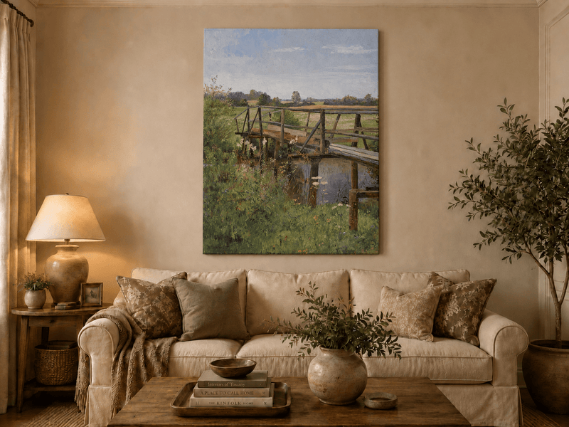 Landscape Oil Painting - Rural Wooden Bridge