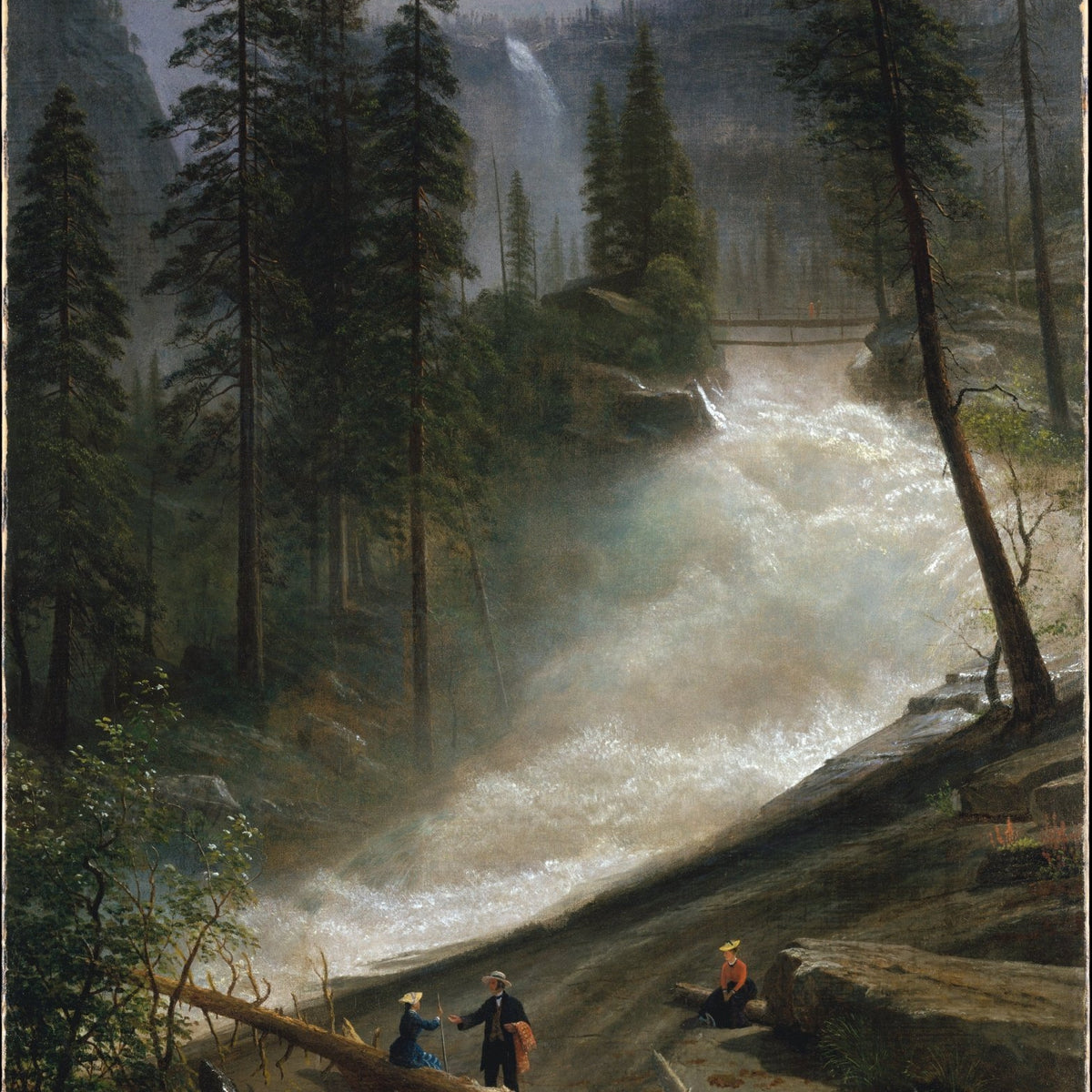 Ölgemälde Landschaft - Fließender Fluss Figuren im Wald