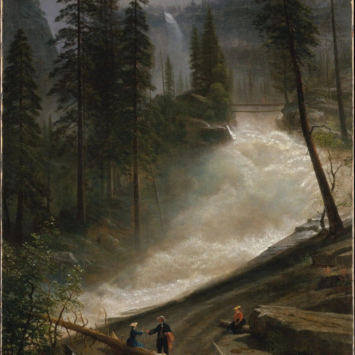 Landscape Oil Painting - Rushing River with Figures in Forest Wall Art - Oil Painting Haven