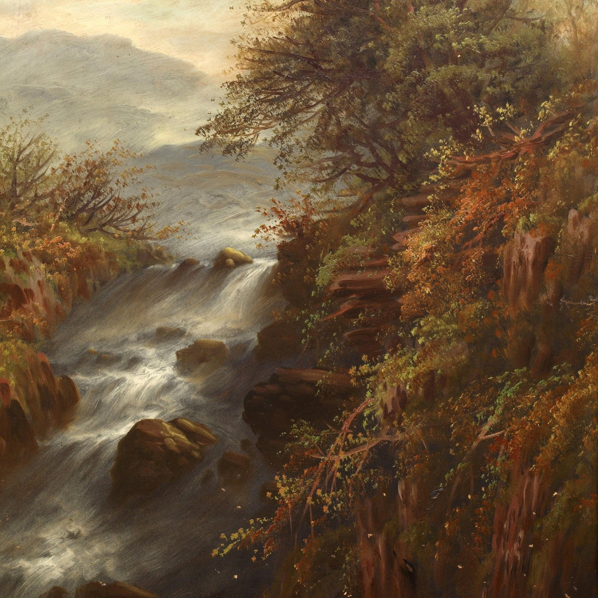 Landscape Oil Painting - Rushing stream autumn gorge - Oil Painting Haven