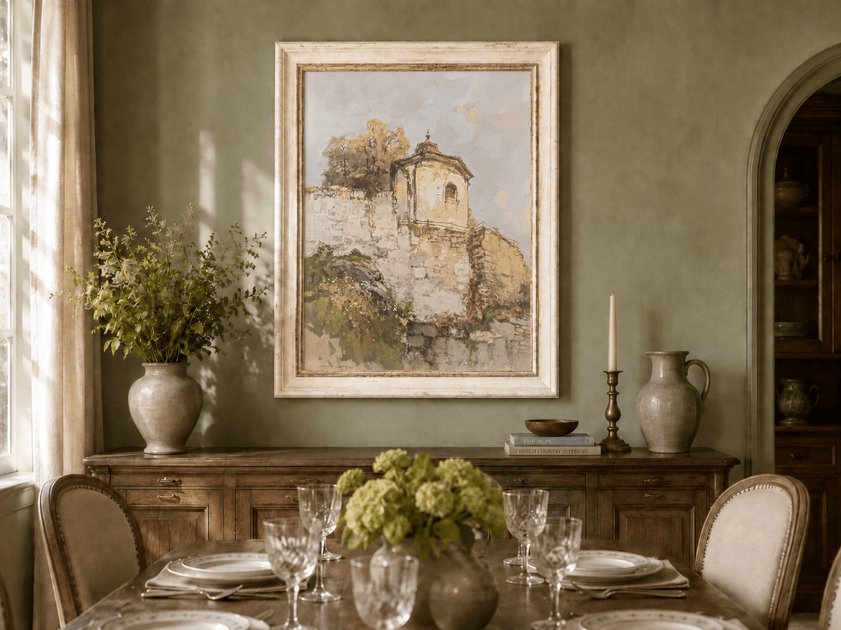 Peinture à l'huile de paysage - Rivière printanière avec pêcheur et arbres