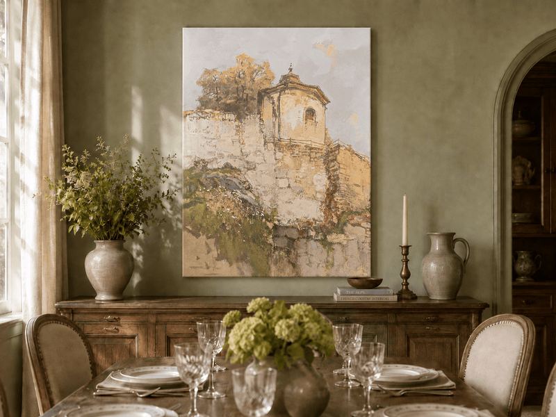Peinture à l'huile de paysage - Rivière printanière avec pêcheur et arbres
