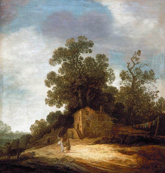 Landscape Oil Painting - Rustic Cottage Beneath Old Trees - Oil Painting Haven