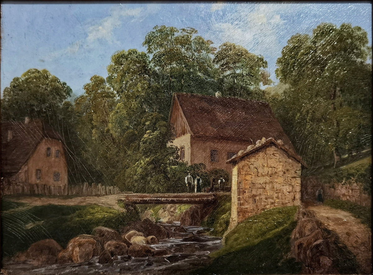 Landscape Oil Painting - Rustic Cottage by Forest Stream