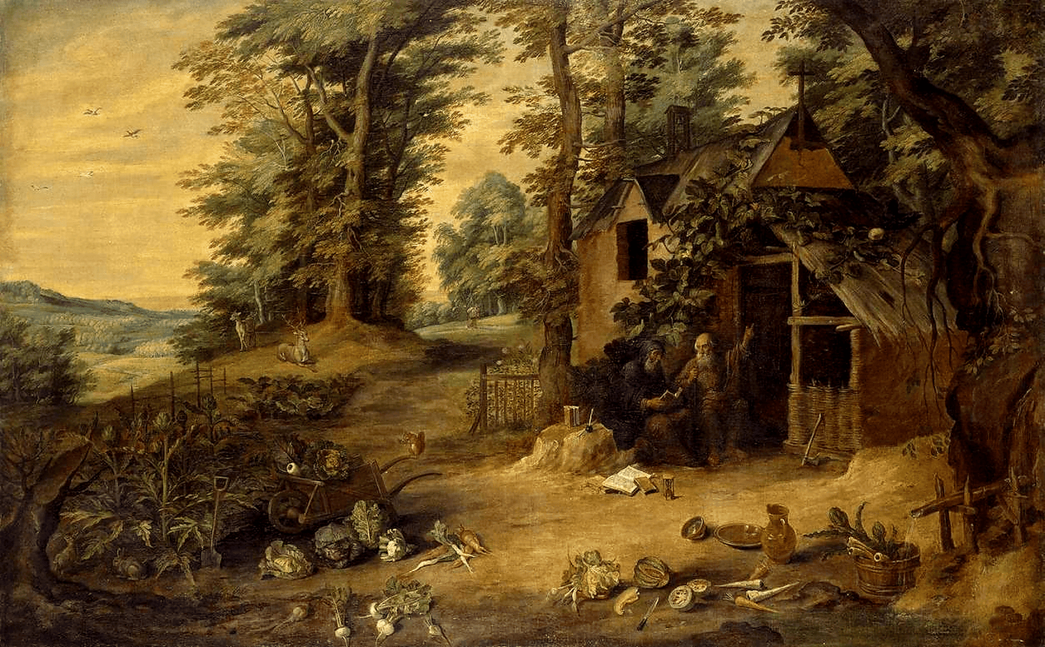 Landscape Oil Painting - Rustic Cottage Garden with Figures - Oil Painting Haven