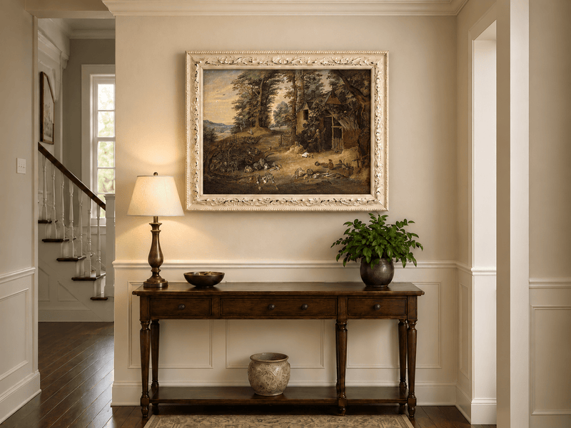 Landscape Oil Painting - Rustic Cottage Garden with Figures