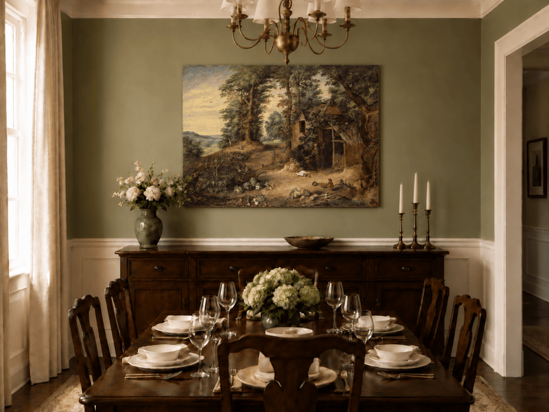 Landscape Oil Painting - Rustic Cottage Garden with Figures