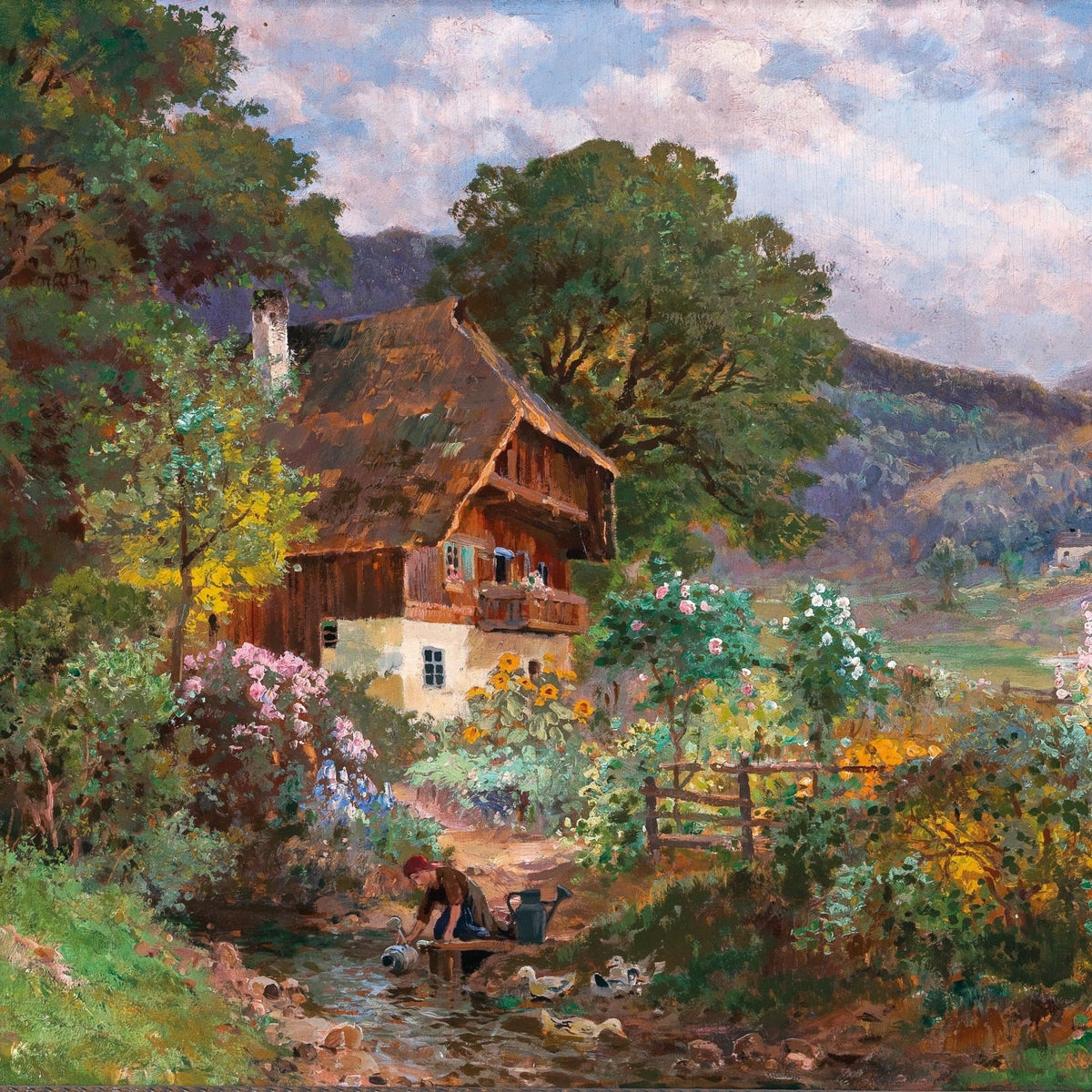 Landschaftsgemälde in Öl – Dramatische Felsschlucht mit Figuren