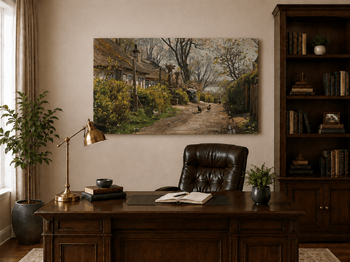 Peinture à l'huile de paysage - Gouffre rocheux spectaculaire avec personnages
