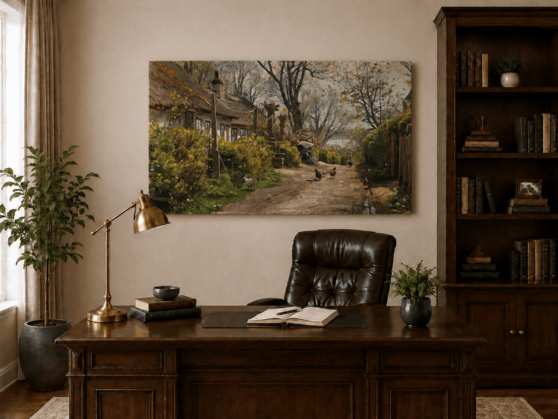 Peinture à l'huile de paysage - Gouffre rocheux spectaculaire avec personnages