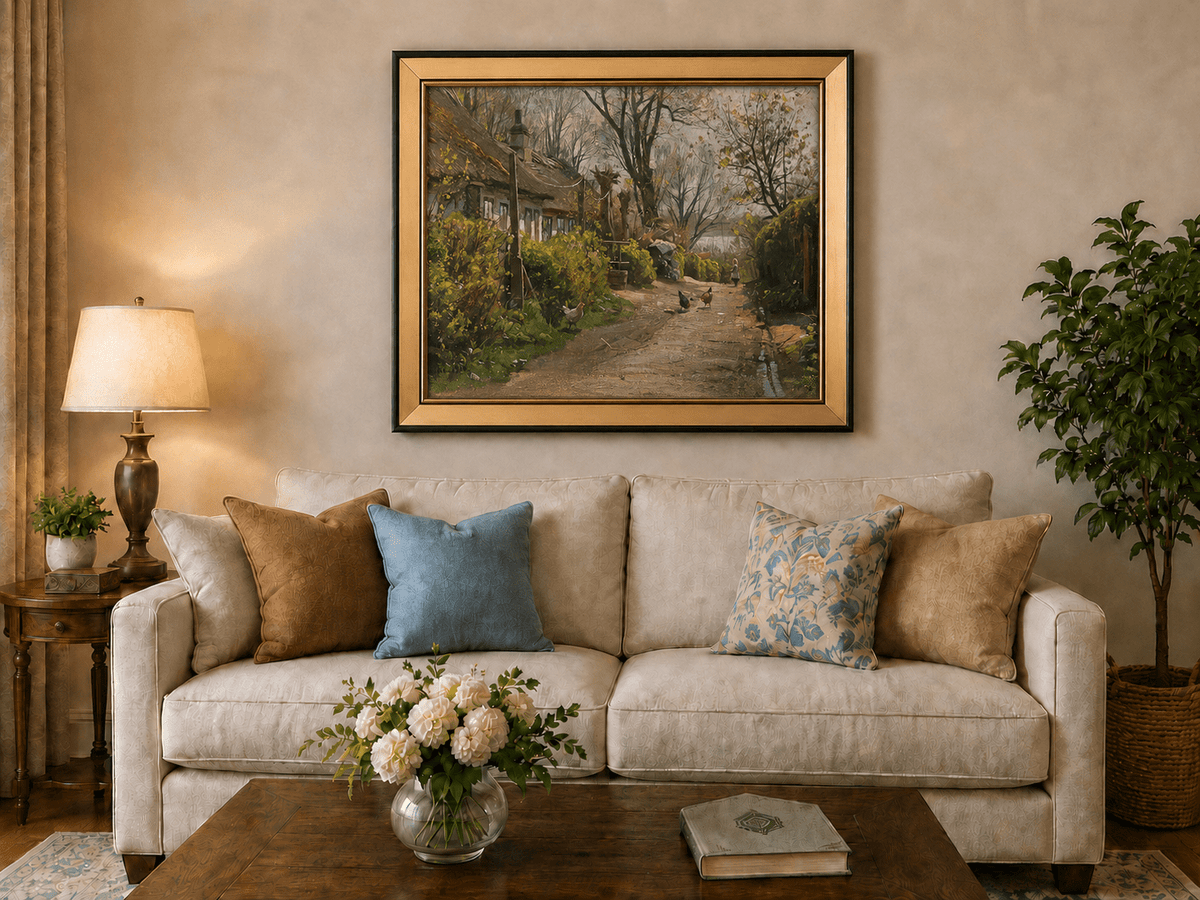 Peinture à l'huile de paysage - Gouffre rocheux spectaculaire avec personnages