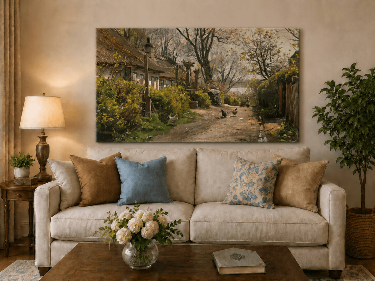 Peinture à l'huile de paysage - Gouffre rocheux spectaculaire avec personnages
