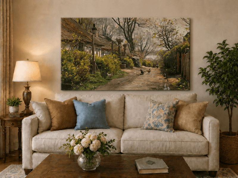 Peinture à l'huile de paysage - Gouffre rocheux spectaculaire avec personnages