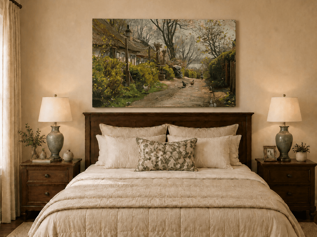 Peinture à l'huile de paysage - Gouffre rocheux spectaculaire avec personnages