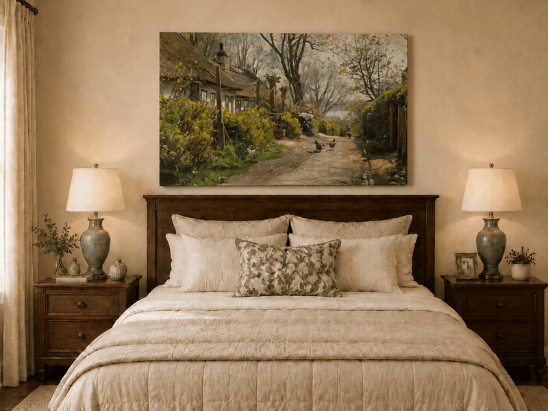 Peinture à l'huile de paysage - Gouffre rocheux spectaculaire avec personnages