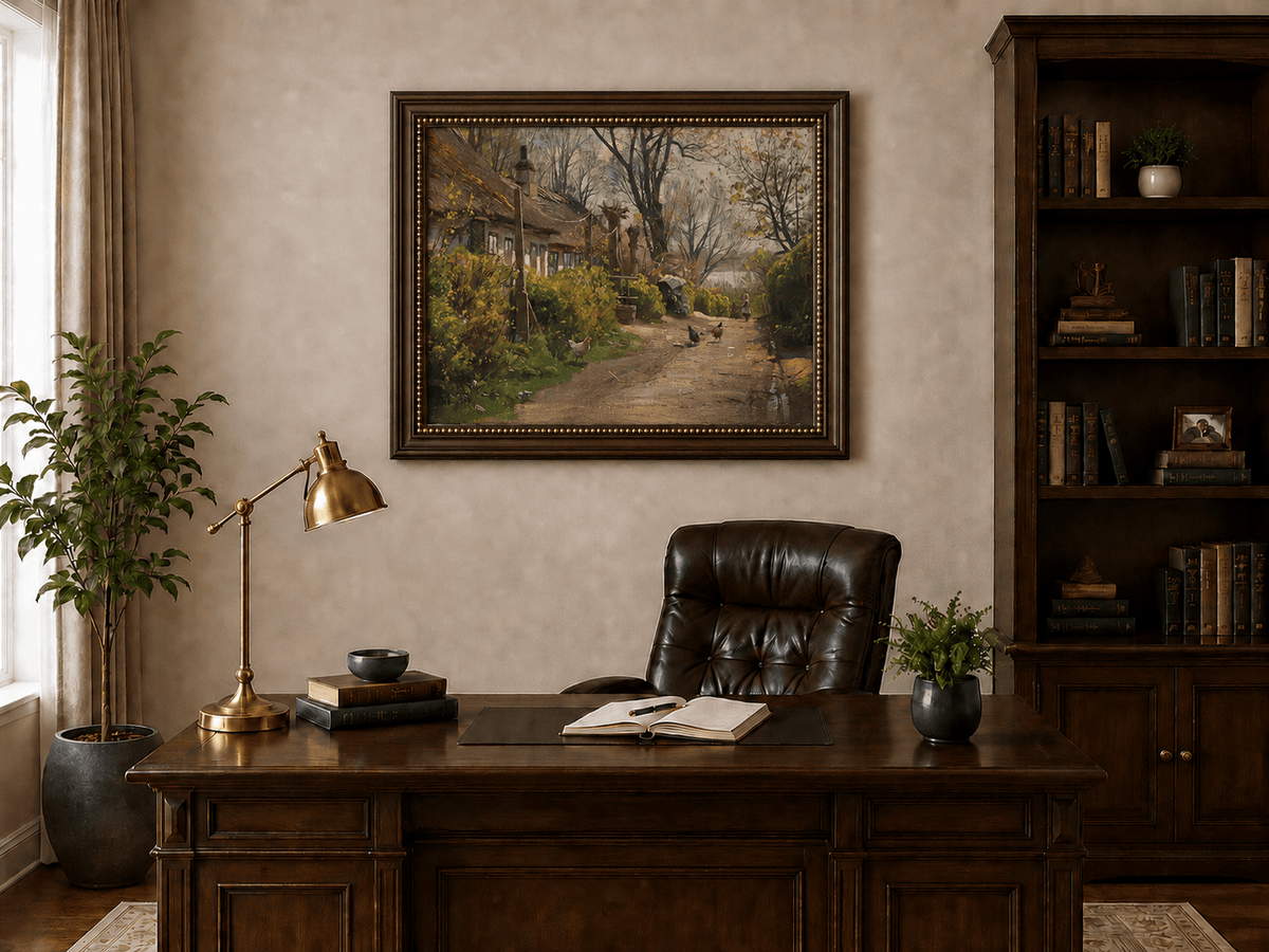 Peinture à l'huile de paysage - Gouffre rocheux spectaculaire avec personnages