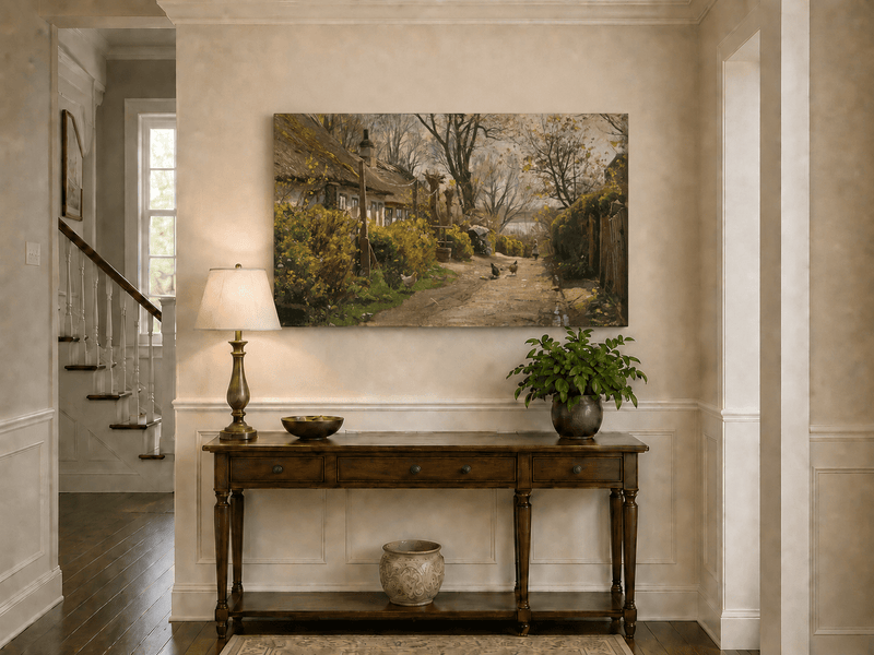 Peinture à l'huile de paysage - Gouffre rocheux spectaculaire avec personnages