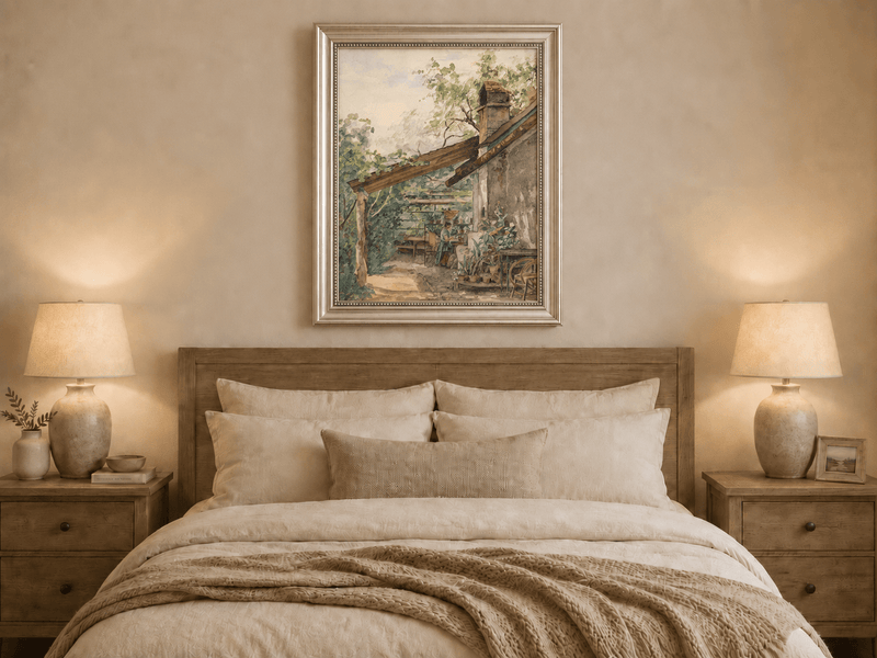 Landscape Oil Painting - Rustic Courtyard Garden Potted Flowers