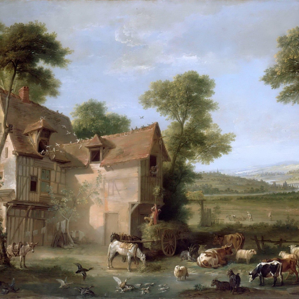 Landscape Oil Painting - Rustic Farm Scene with Animals - Oil Painting Haven