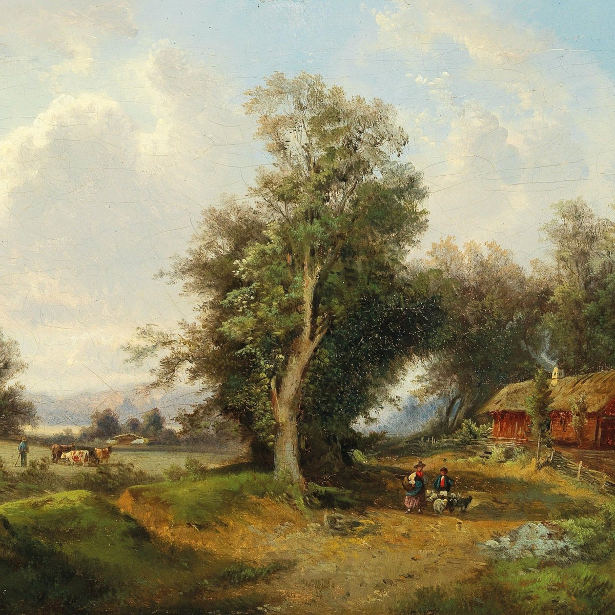 Landscape Oil Painting - Rustic Farmhouse and Country Path Scene - Oil Painting Haven
