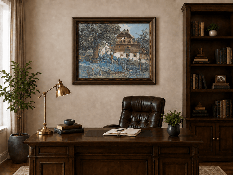 Landscape Oil Painting - Rustic Farmhouse with Garden Fence