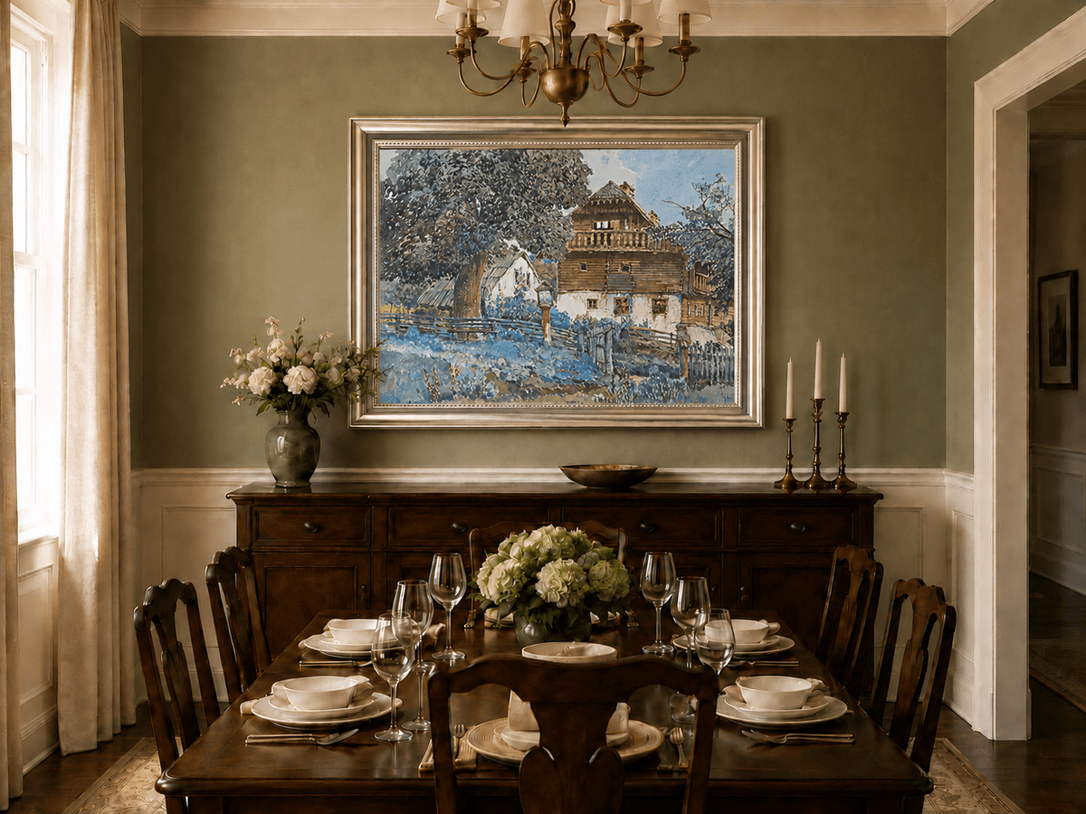 Landscape Oil Painting - Rustic Farmhouse with Garden Fence