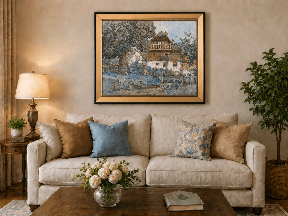 Landscape Oil Painting - Rustic Farmhouse with Garden Fence