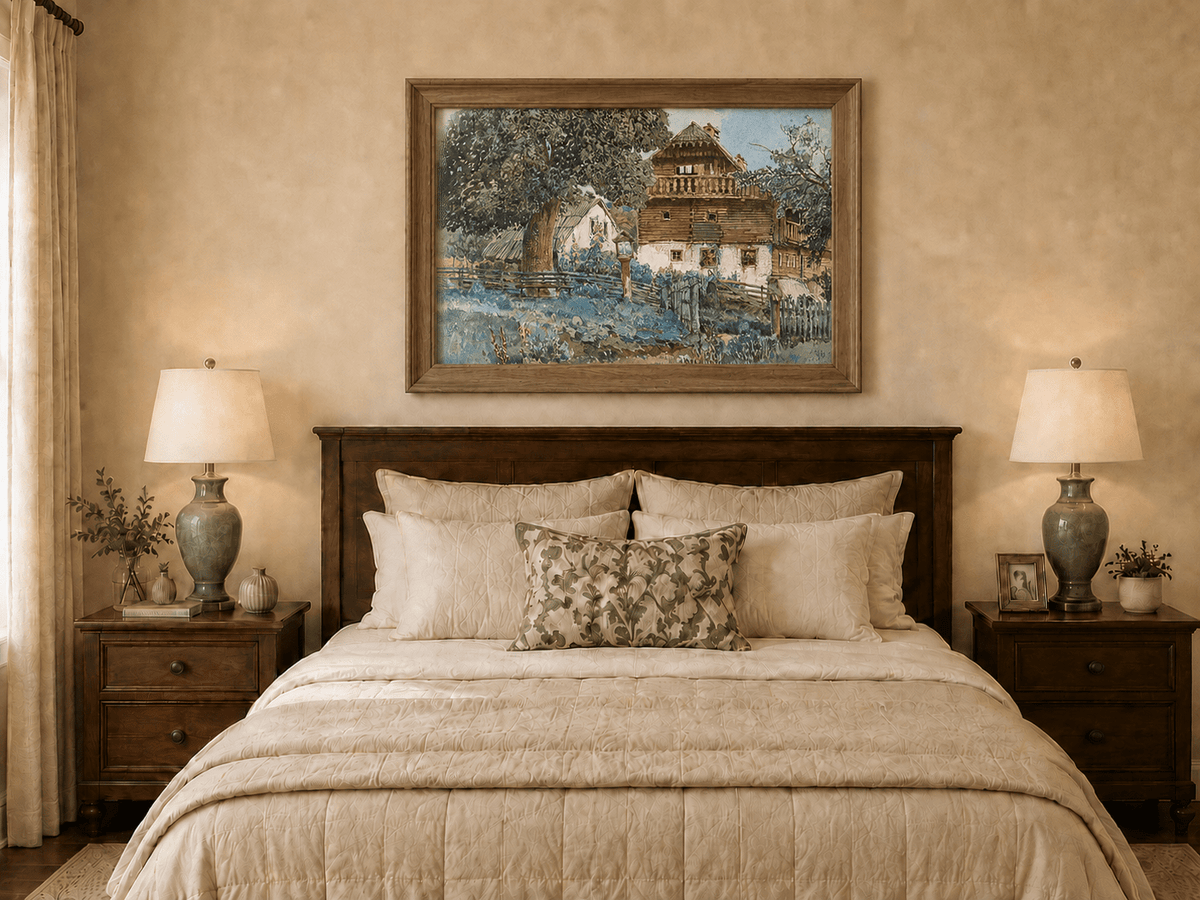 Landscape Oil Painting - Rustic Farmhouse with Garden Fence