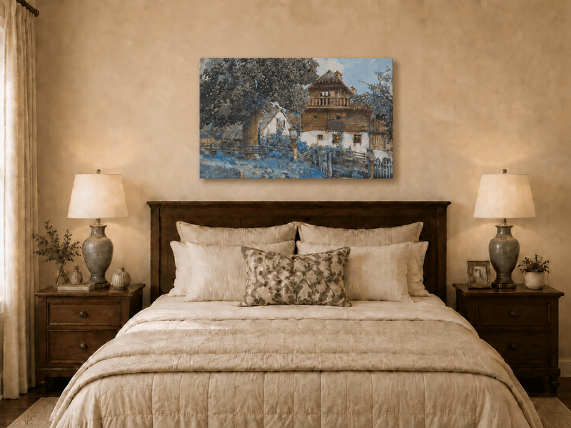 Landscape Oil Painting - Rustic Farmhouse with Garden Fence