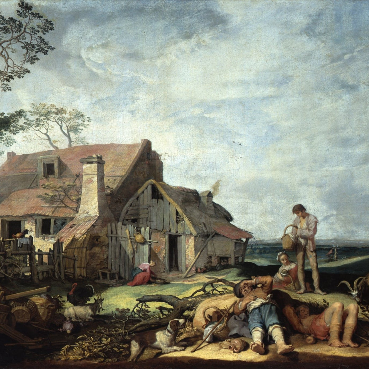Landscape Oil Painting - Rustic Farmstead with Resting Figures - Oil Painting Haven