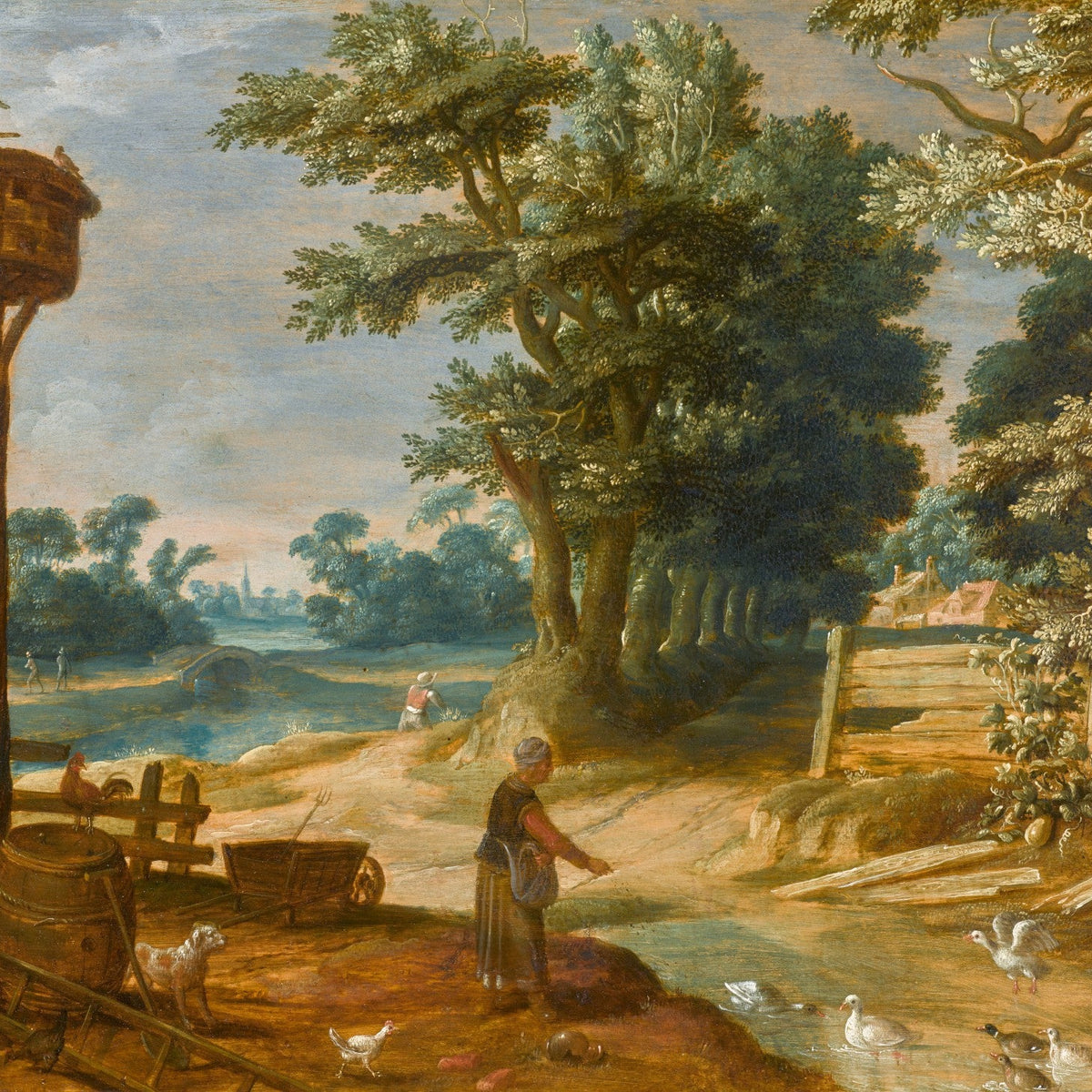 Landscape Oil Painting - Rustic Farmyard Pond with Ducks - Oil Painting Haven