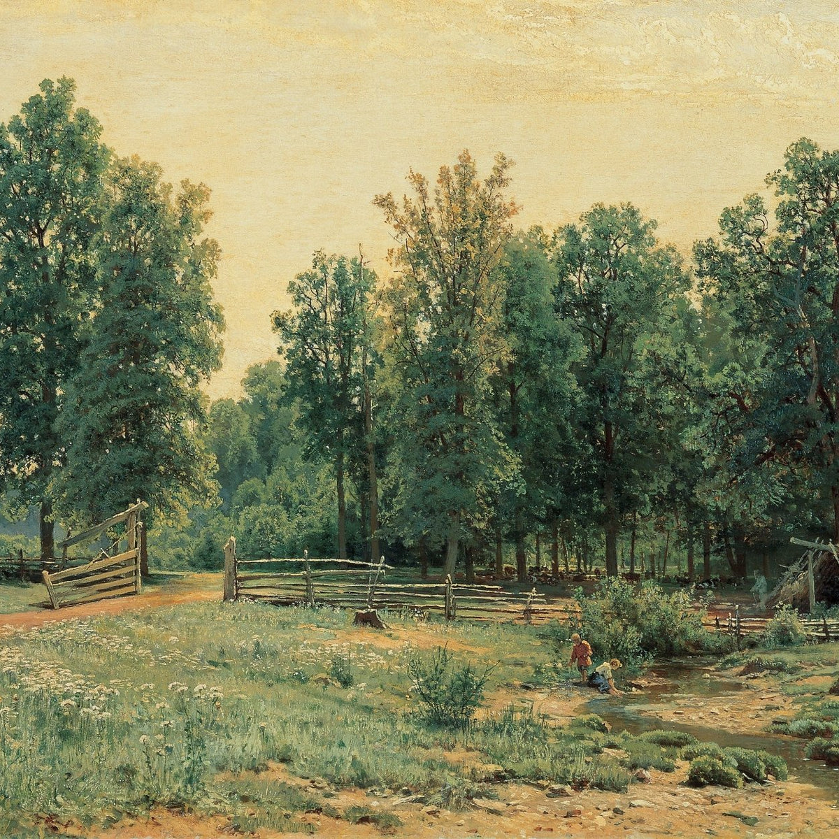 Landscape Oil Painting - Rustic Meadow Stream and Forest Edge - Oil Painting Haven