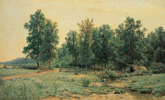 Landscape Oil Painting - Rustic Meadow Stream and Forest Edge - Oil Painting Haven
