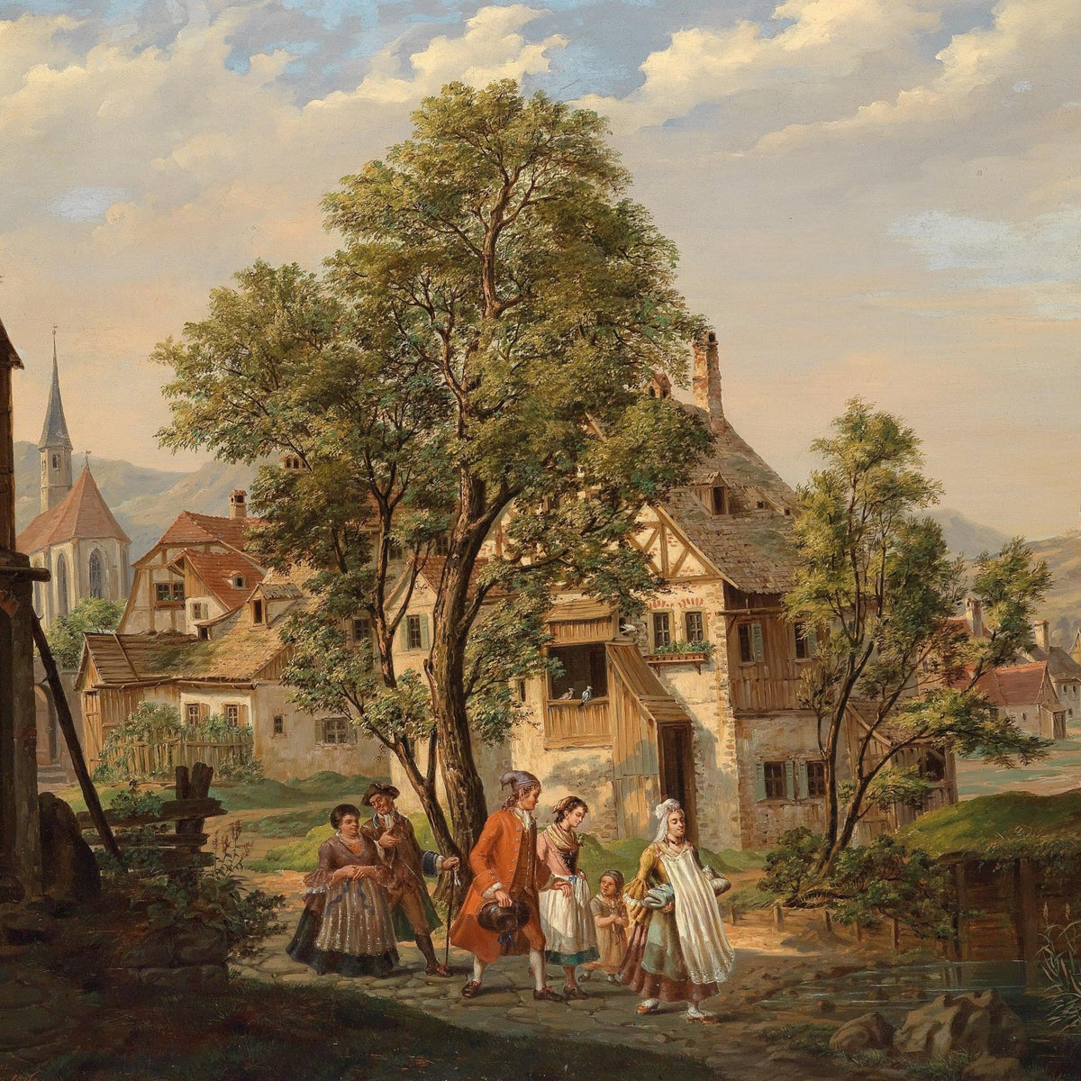 Landscape Oil Painting - Rustic medieval village & historic buildings - Oil Painting Haven