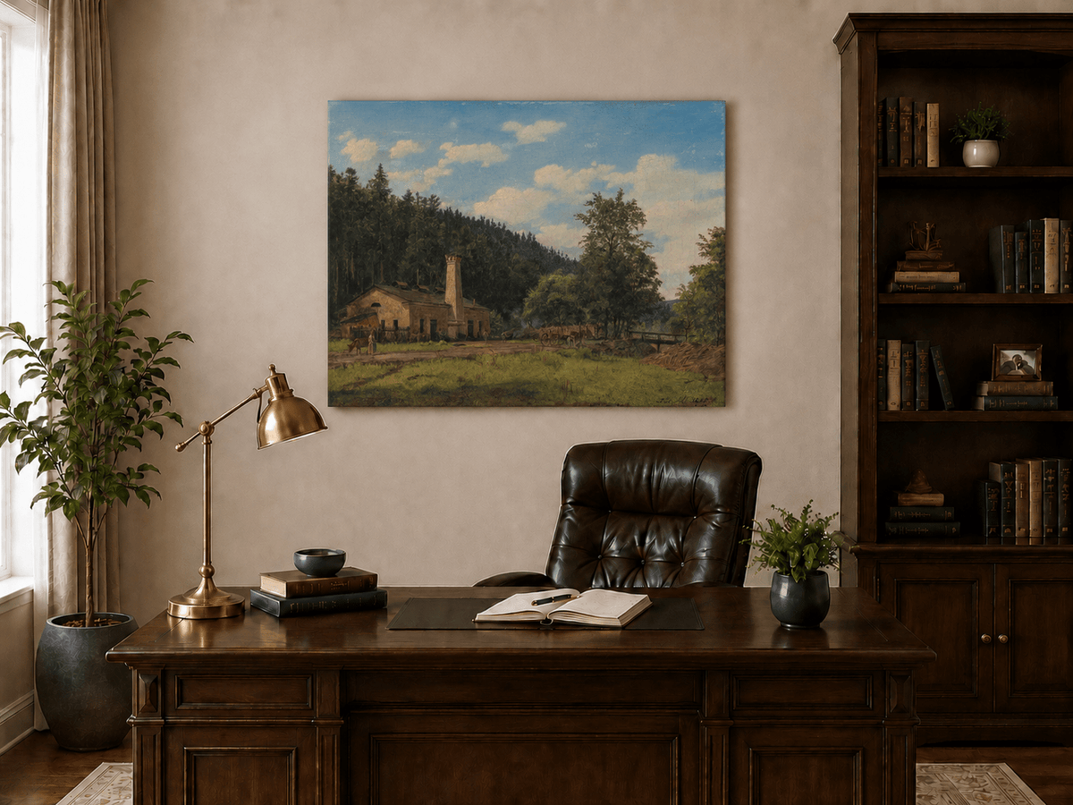 Landscape Oil Painting - Rustic Mill House by Forest Meadow