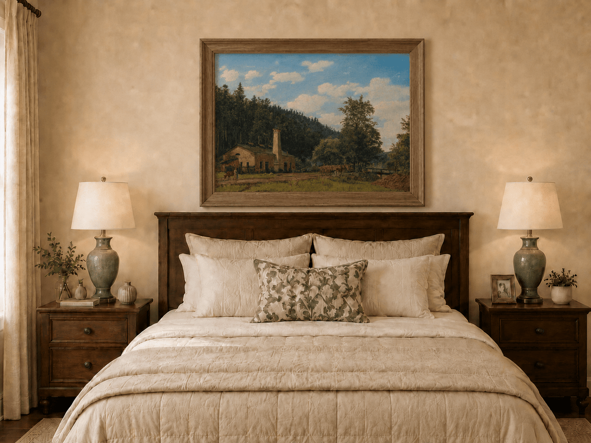 Landscape Oil Painting - Rustic Mill House by Forest Meadow