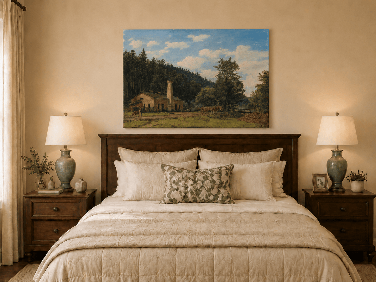 Landscape Oil Painting - Rustic Mill House by Forest Meadow