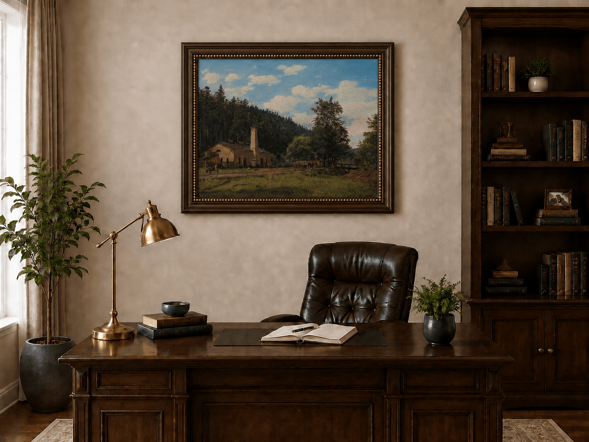 Landscape Oil Painting - Rustic Mill House by Forest Meadow