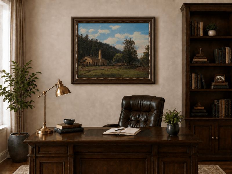 Landscape Oil Painting - Rustic Mill House by Forest Meadow