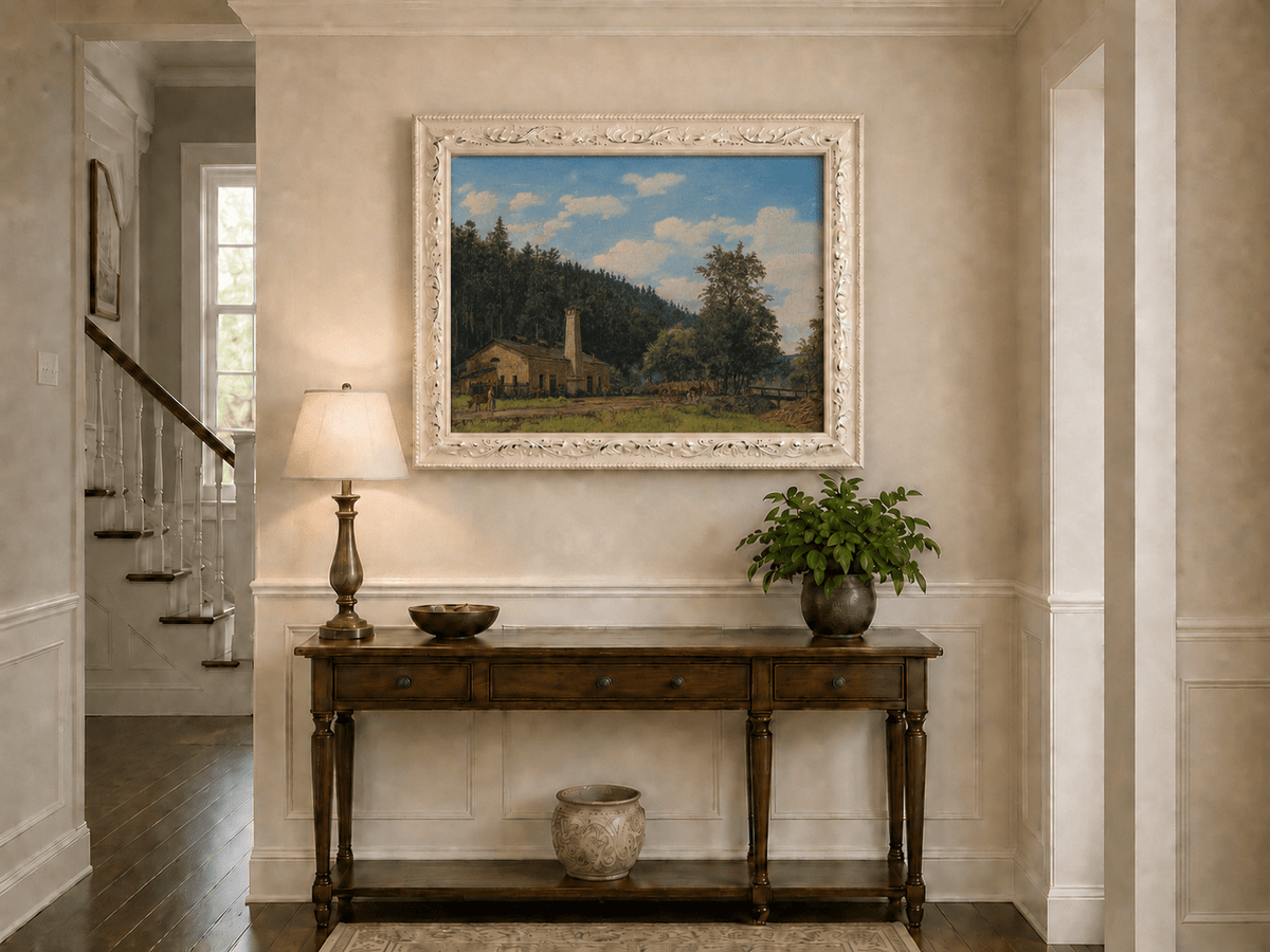 Landscape Oil Painting - Rustic Mill House by Forest Meadow