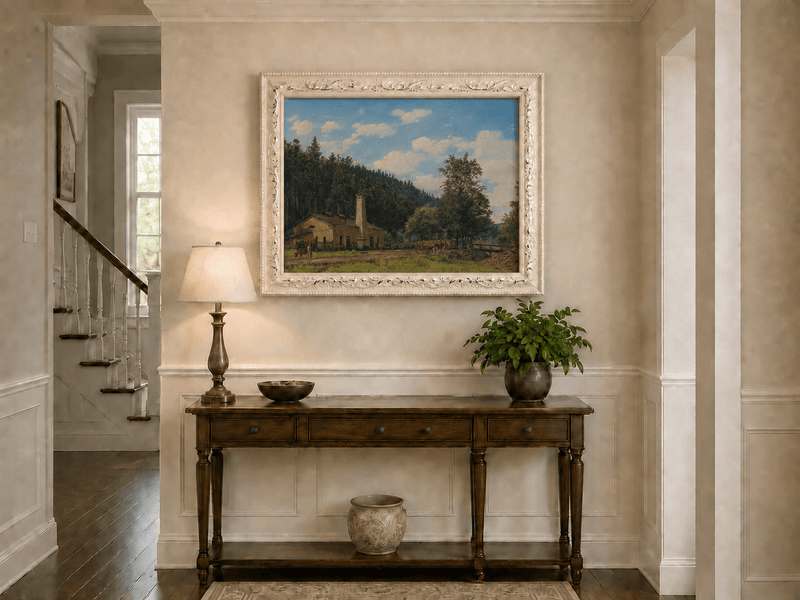 Landscape Oil Painting - Rustic Mill House by Forest Meadow