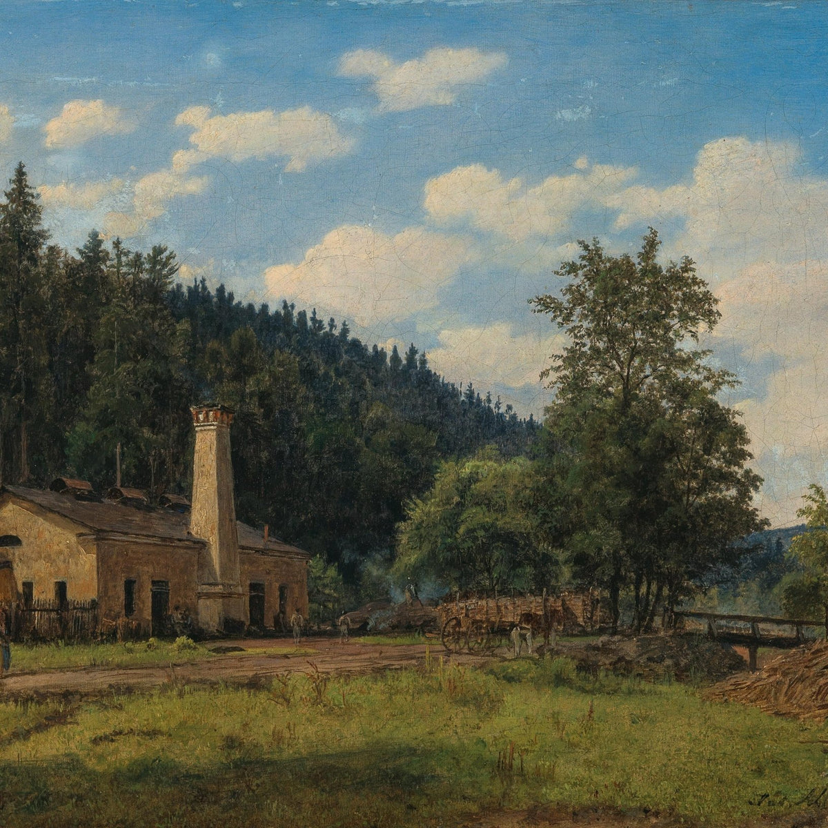 Landscape Oil Painting - Rustic Mill House by Forest Meadow - Oil Painting Haven