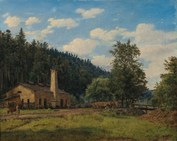 Landscape Oil Painting - Rustic Mill House by Forest Meadow - Oil Painting Haven