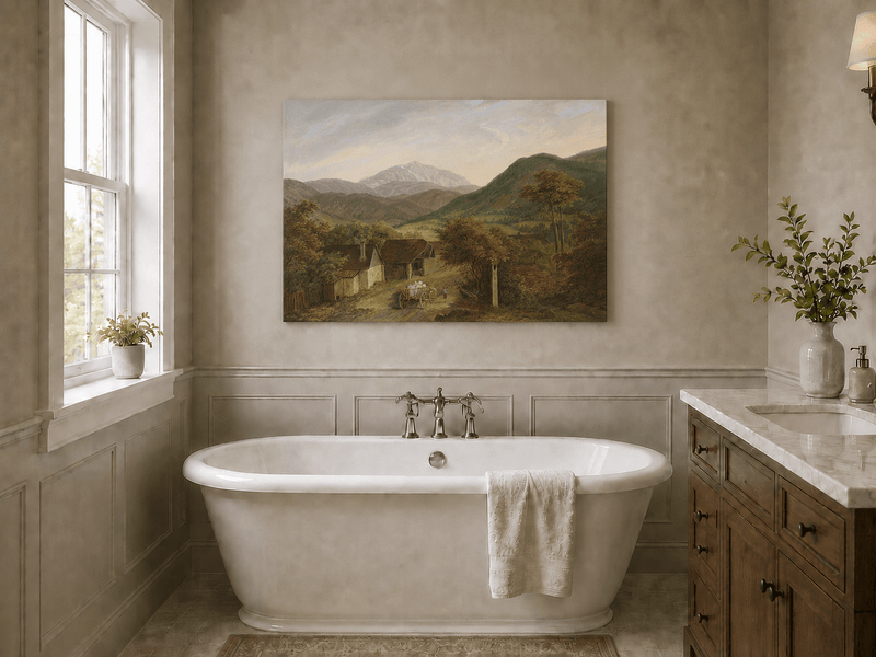 Landscape Oil Painting - Rustic Mountain Village Road