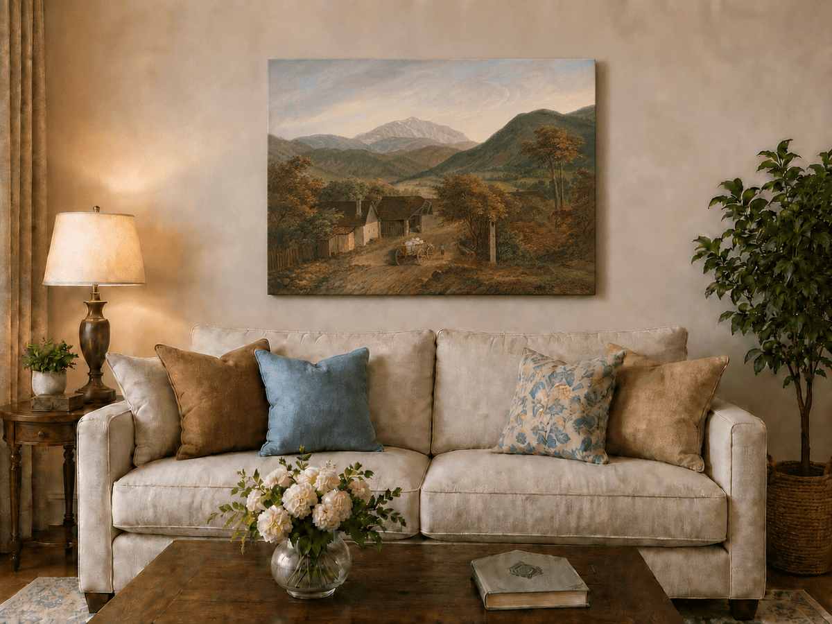 Landscape Oil Painting - Rustic Mountain Village Road