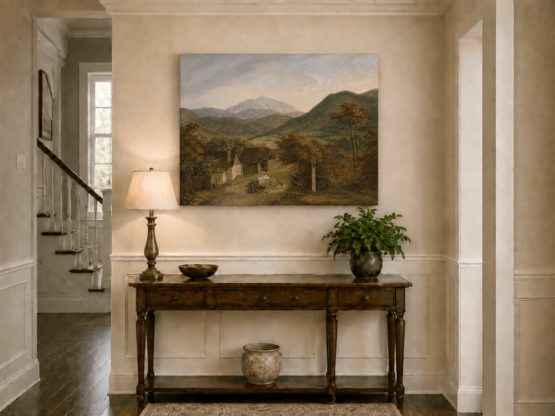 Landscape Oil Painting - Rustic Mountain Village Road