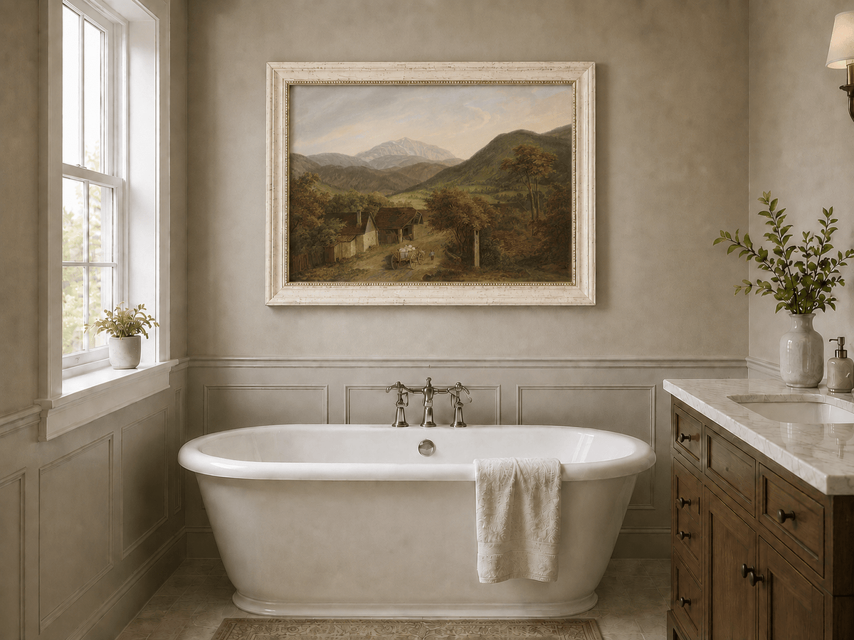 Landscape Oil Painting - Rustic Mountain Village Road
