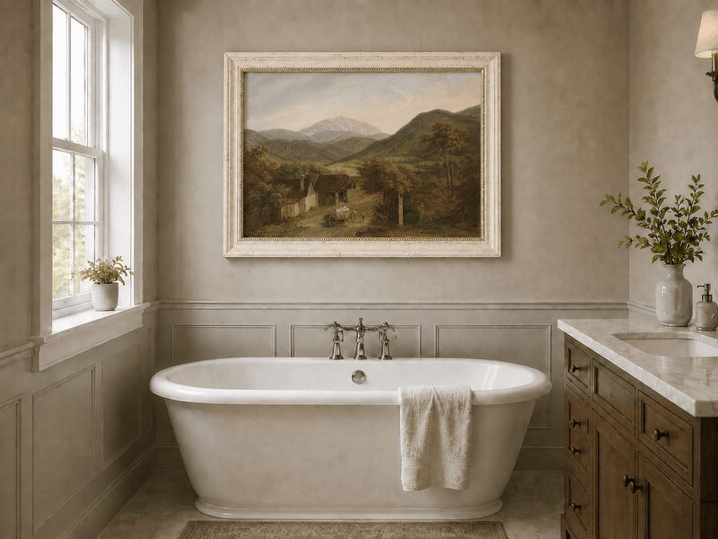 Landscape Oil Painting - Rustic Mountain Village Road
