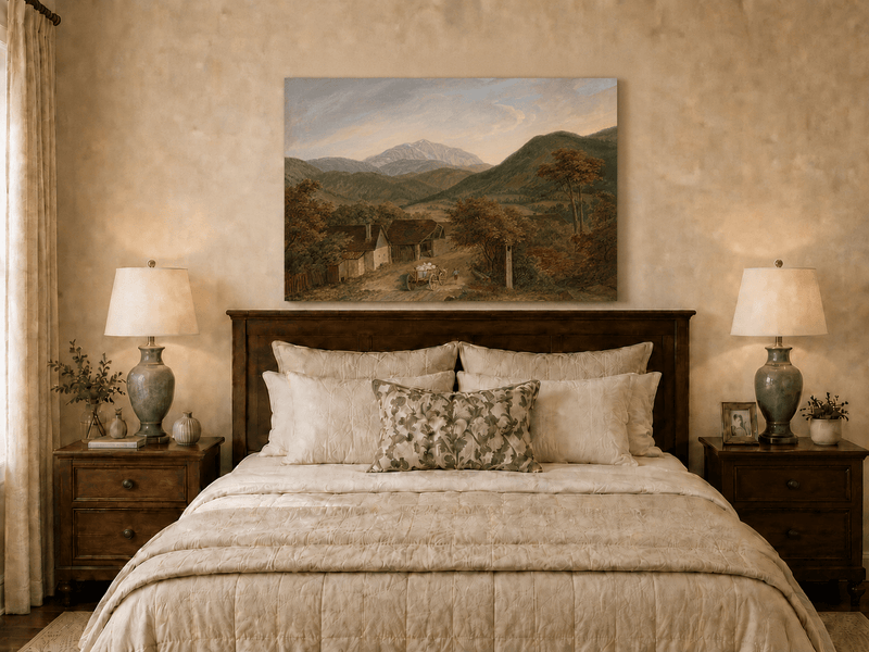 Landscape Oil Painting - Rustic Mountain Village Road